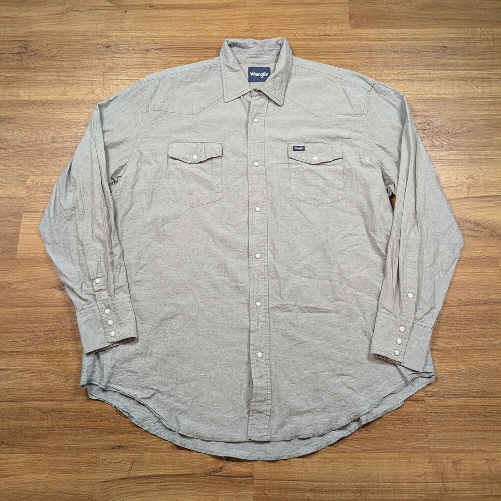 Wrangler Chambray Pearl Snap Western Shirt Mens 2XT Tall Gray Long Sleeve Cowboy
